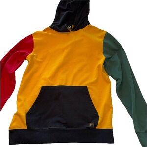 WXYZ Hoodie Mens Large Yellow Black Red Green Colorblock Pullover Sweatshirt